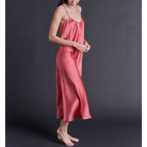 Thea Paneled Slip Dress in Hibiscus Bias Silk Charmeuse