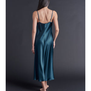 Thea Paneled Slip Dress in Peacock Silk Charmeuse