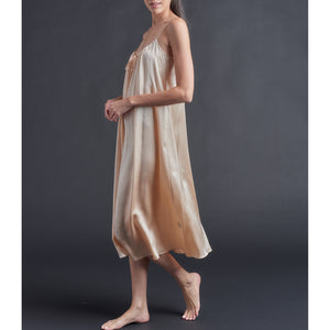 Thea Paneled Slip Dress in Rose Gold Silk Charmeuse