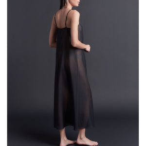 Thea Paneled Slip Dress in Black Silk Cotton Voile