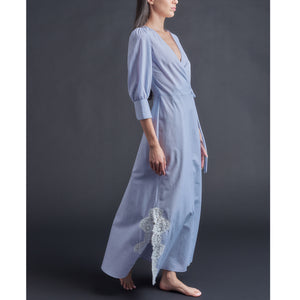 Vesta Wrap Dress in Blue Cotton Stripe