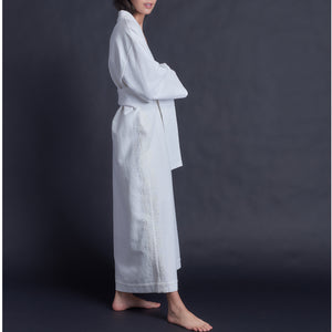 Asteria Kimono Robe in Swiss Cotton Waffle Pique with Lace