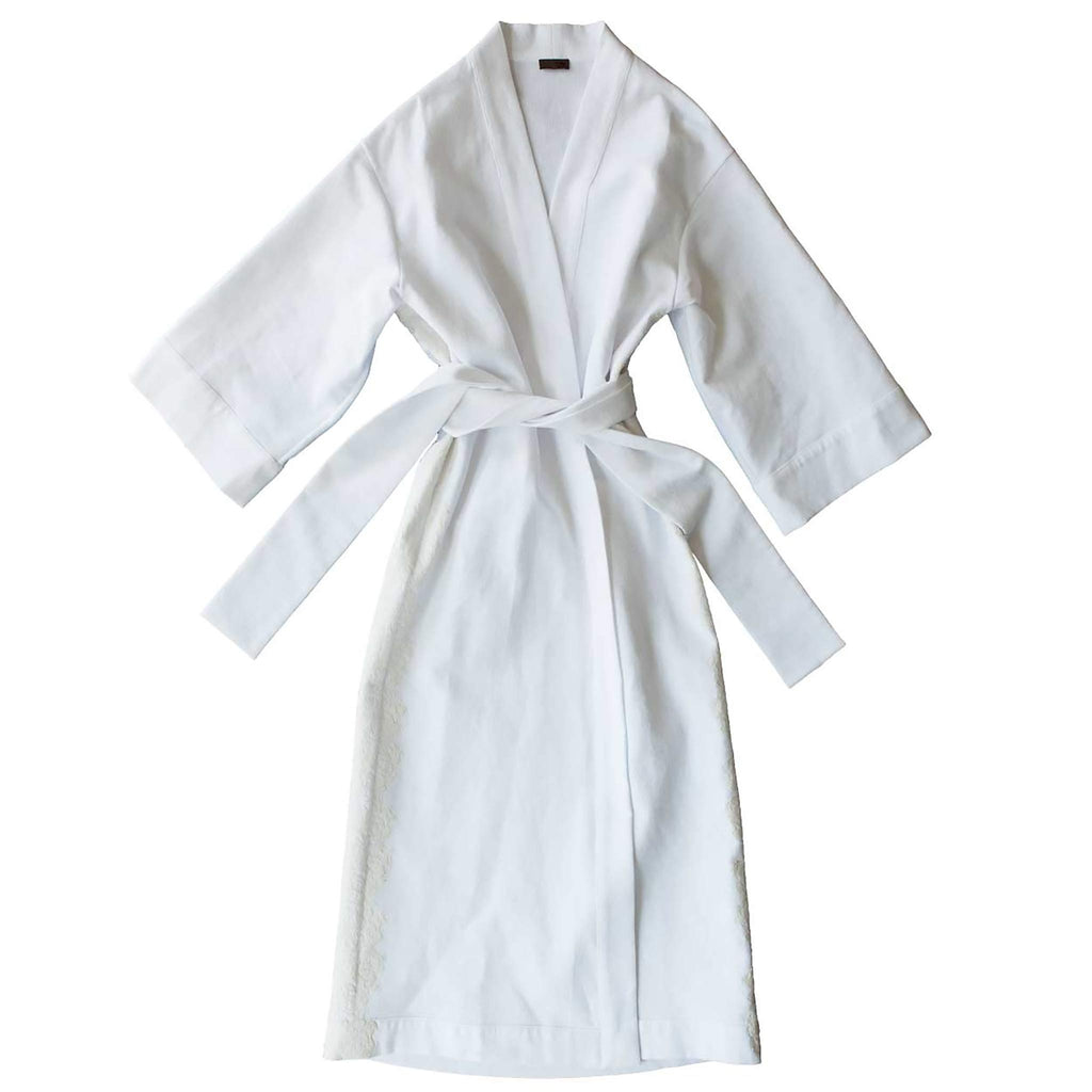 Asteria Kimono Robe in Swiss Cotton Waffle Pique with Lace LFrank Asteria Kimono Robe in Swiss Cotton Waffle Pique with Lace LFrank