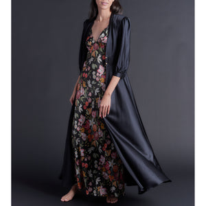 Ava Black Stately Bouquet Liberty Print Silk Charmeuse Slip Dress