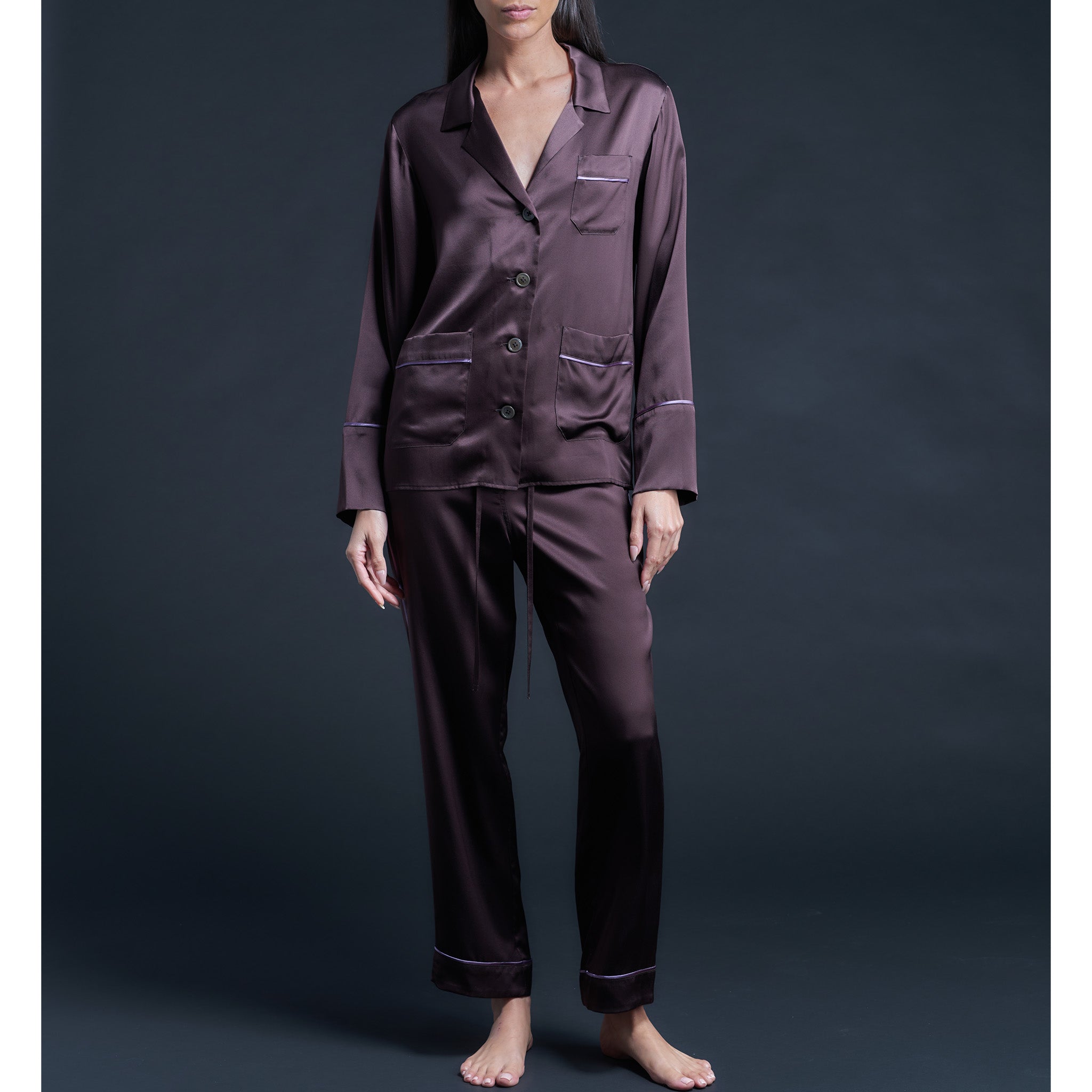 Annabel Pajama Top in Espresso Silk Charmeuse