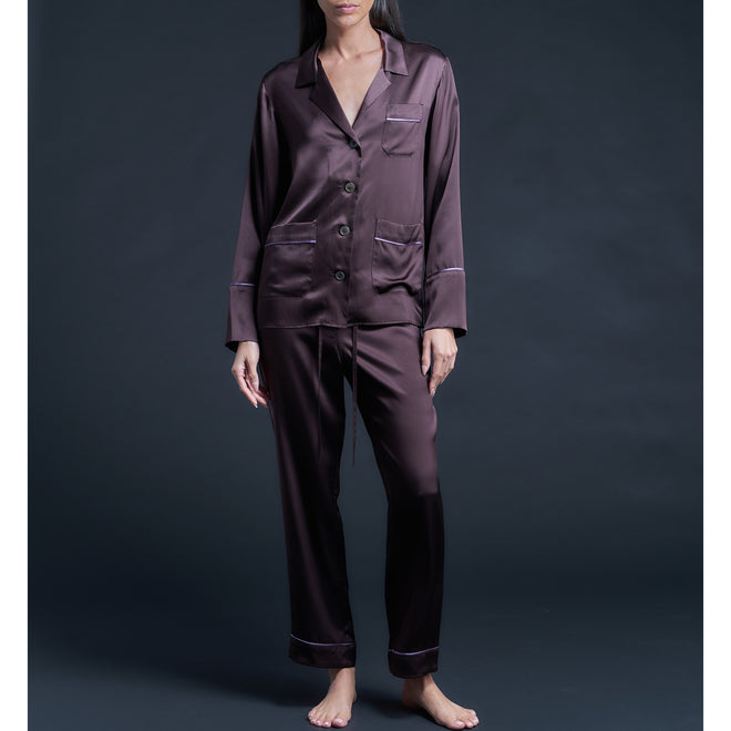 Annabel Pajama Top in Espresso Silk Charmeuse