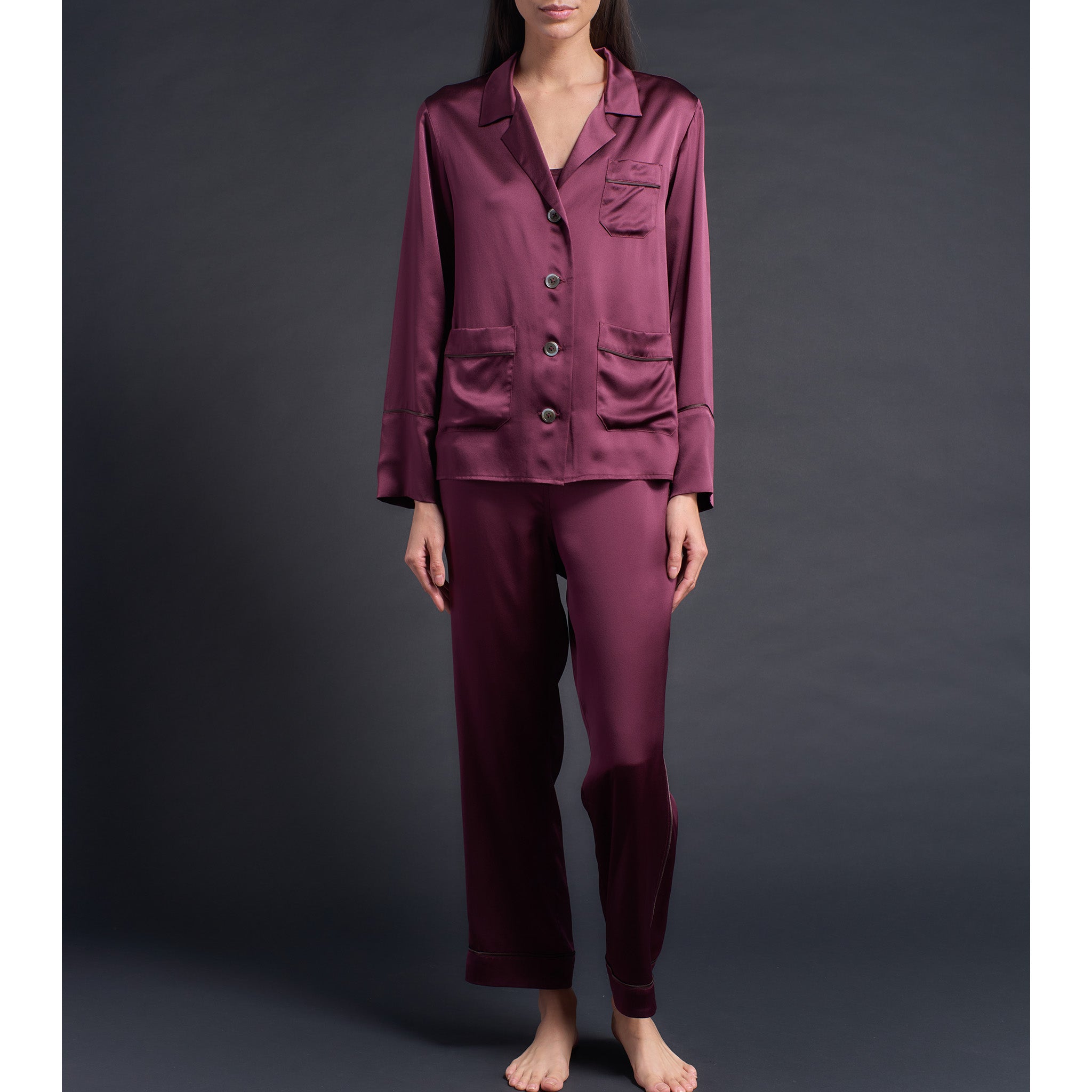 Annabel Pajama Top in Garnet Silk Charmeuse