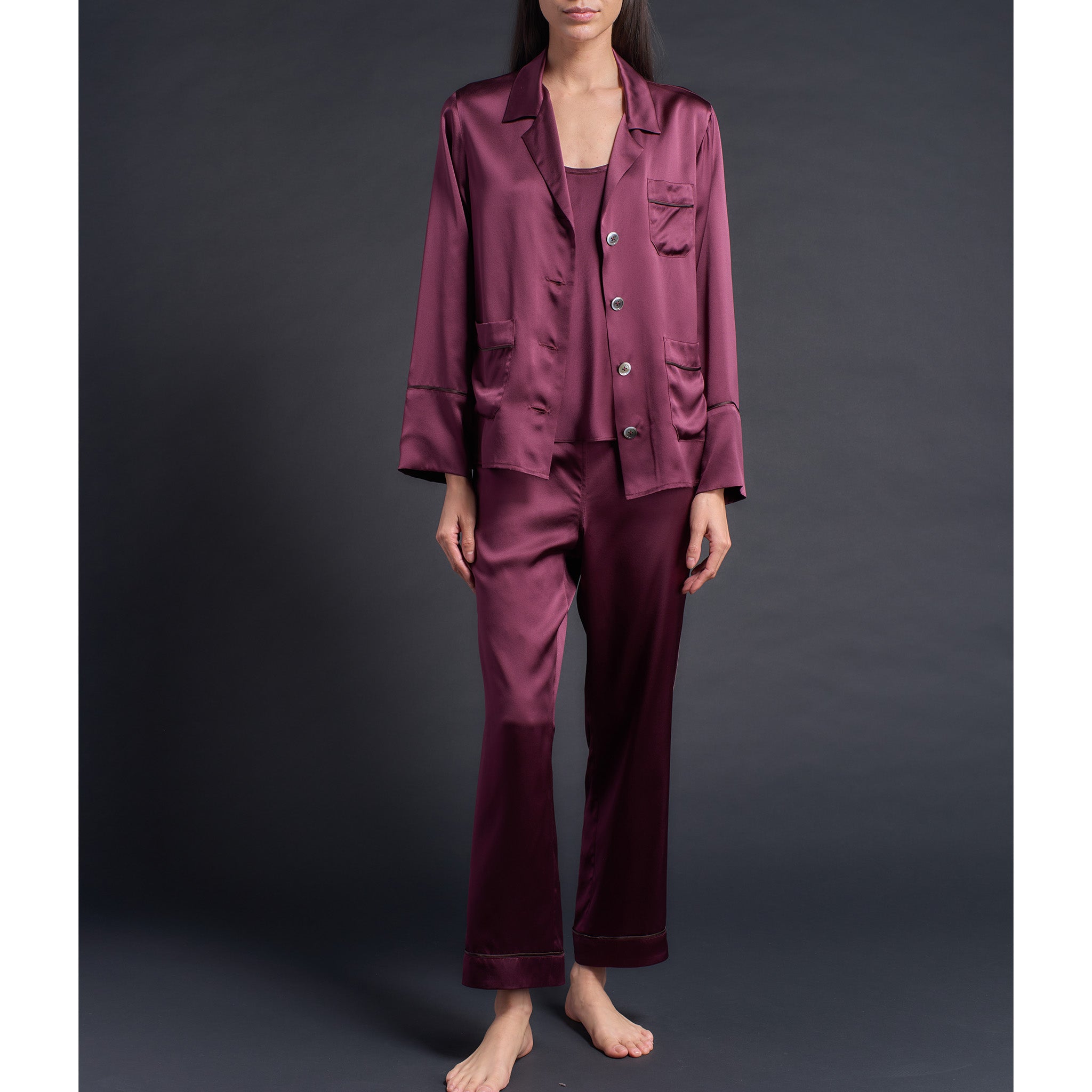 Annabel Pajama Top in Garnet Silk Charmeuse