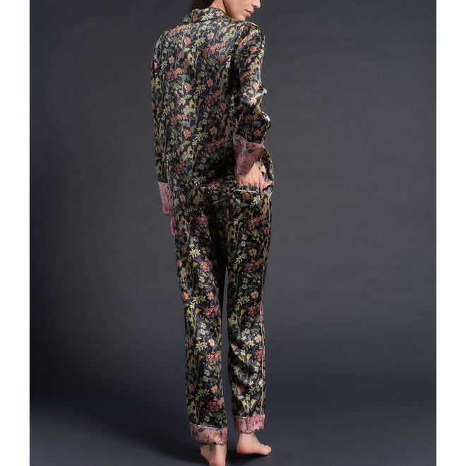 Serena Pajama Pant in Black Lockwood Liberty Print Silk Charmeuse