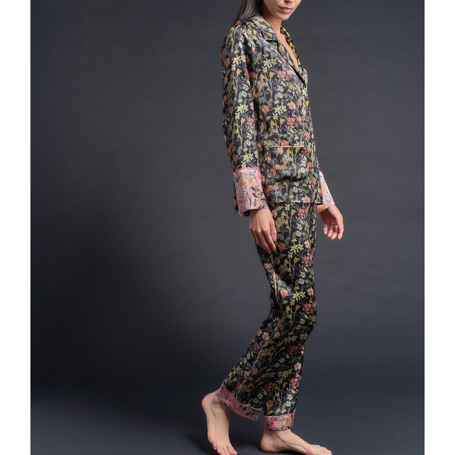 Annabel Pajama Top in Black Lockwood Liberty Print Silk Charmeuse