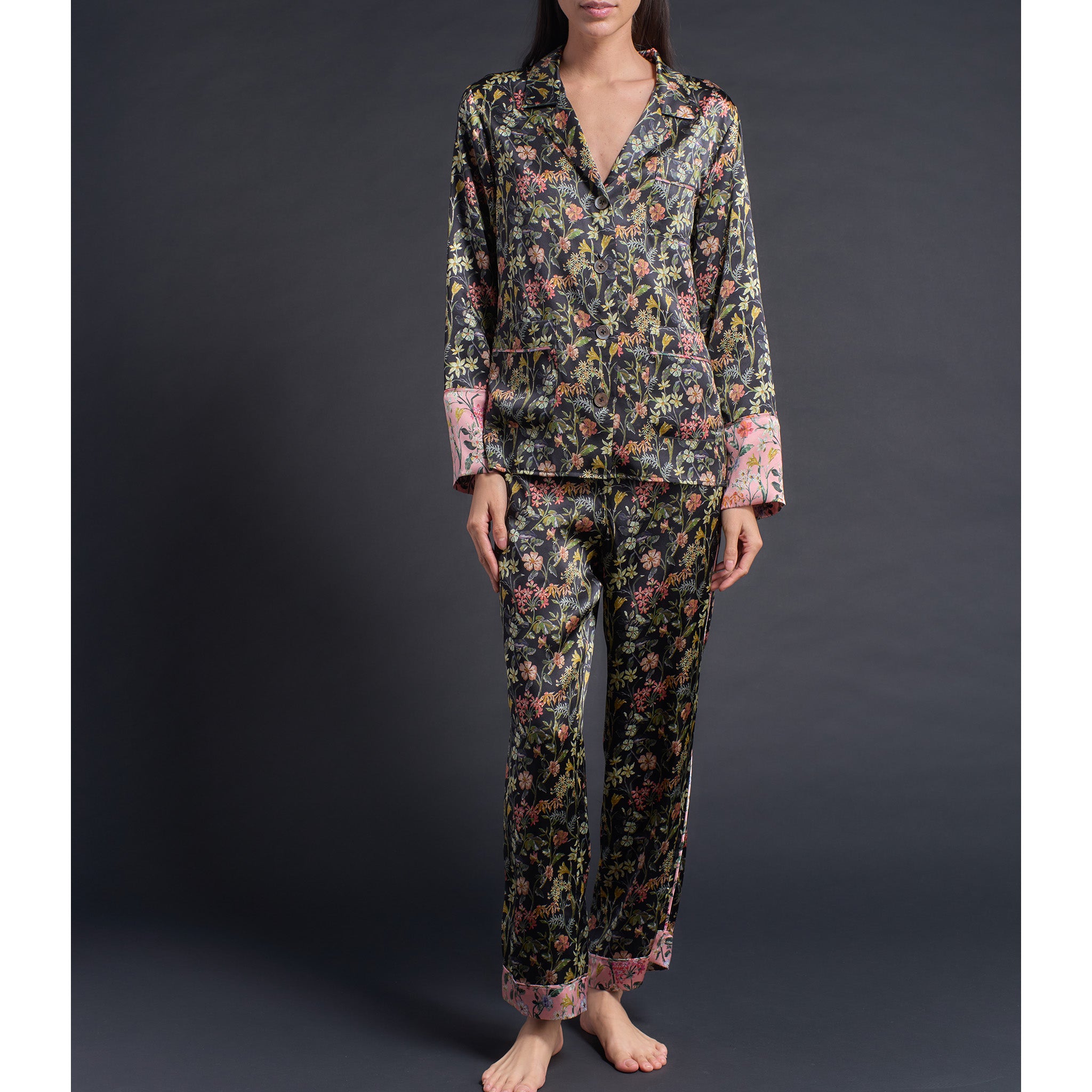 Serena Pajama Pant in Black Lockwood Liberty Print Silk Charmeuse