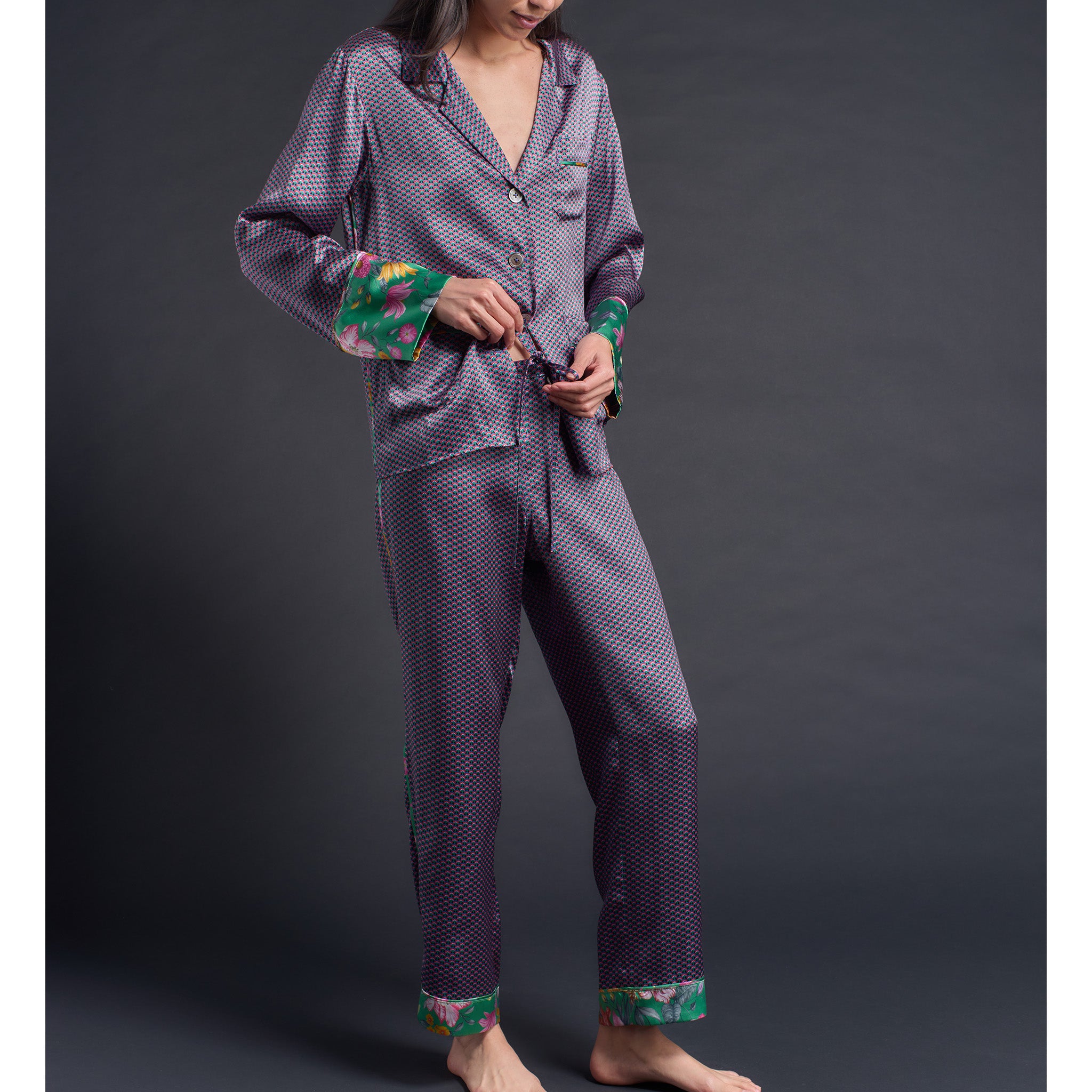 Serena Pajama Pant in Pink Woodstock Liberty Print Silk Charmeuse