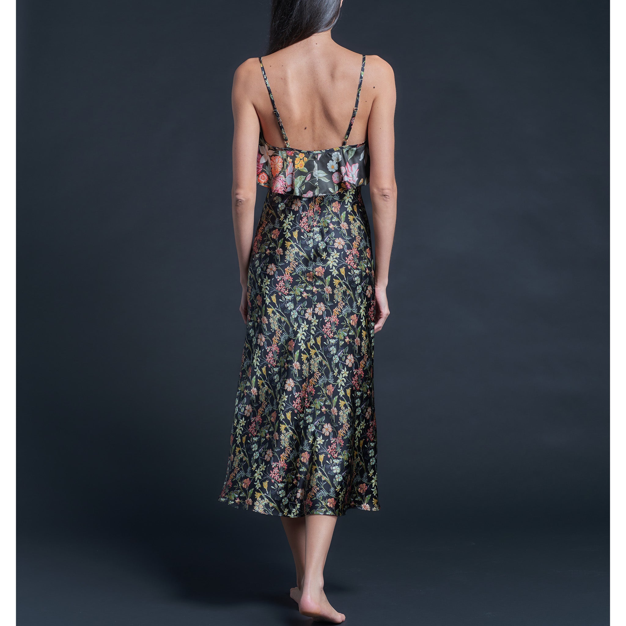 Anniversary Slip Dress in Silk Satin Liberty Print - Black Lockwood