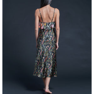 Anniversary Slip Dress in Silk Satin Liberty Print - Black Lockwood