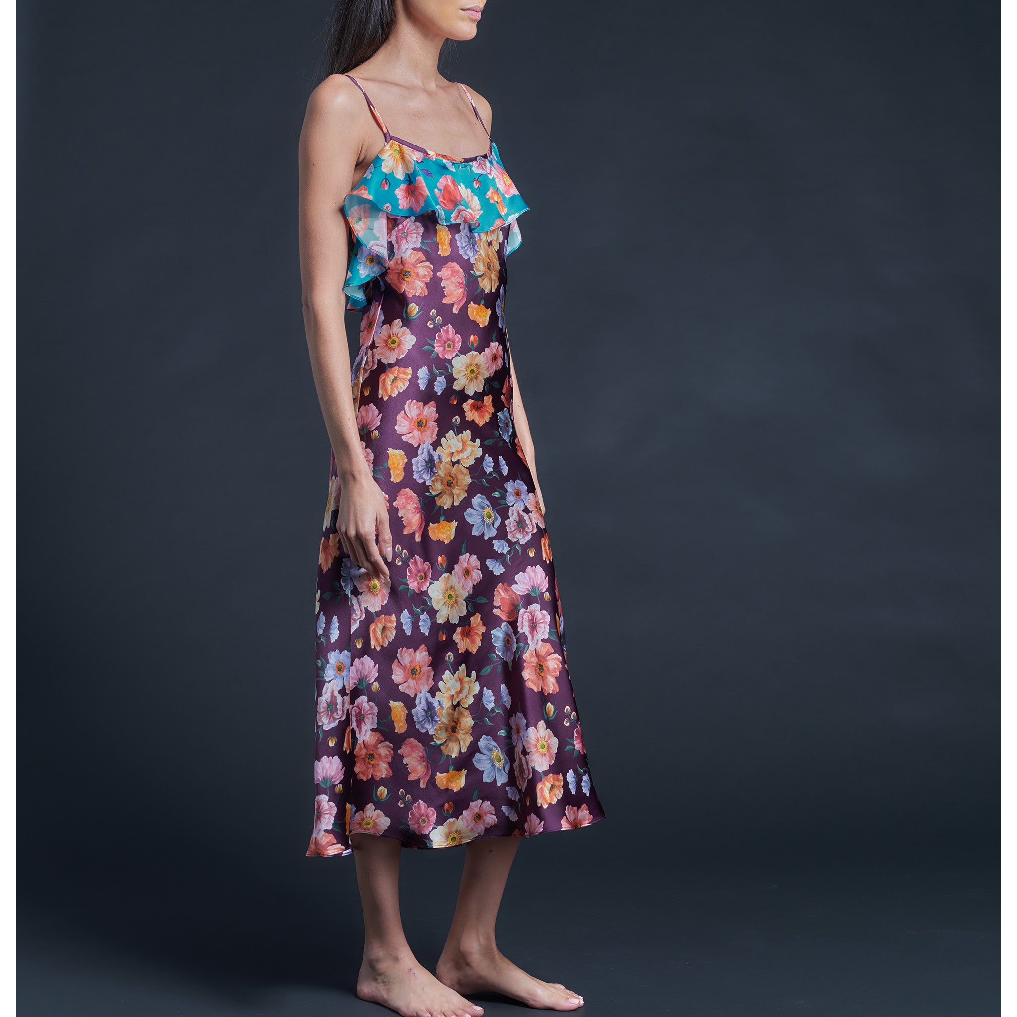 Anniversary Slip Dress in Silk Satin Liberty Print - Jessica's Picnic