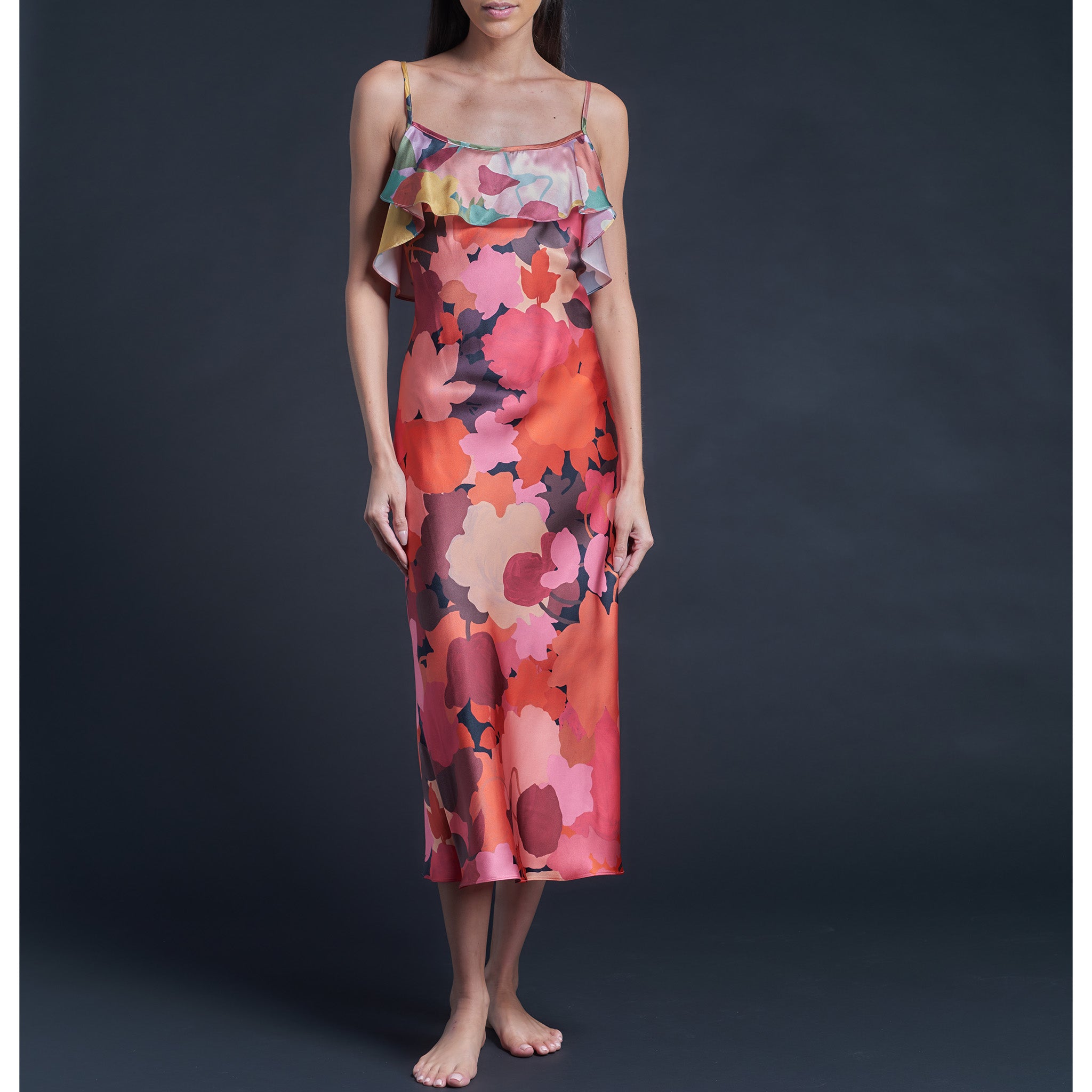 Anniversary Slip Dress in Silk Satin Liberty Print - Marina's Tea Garden