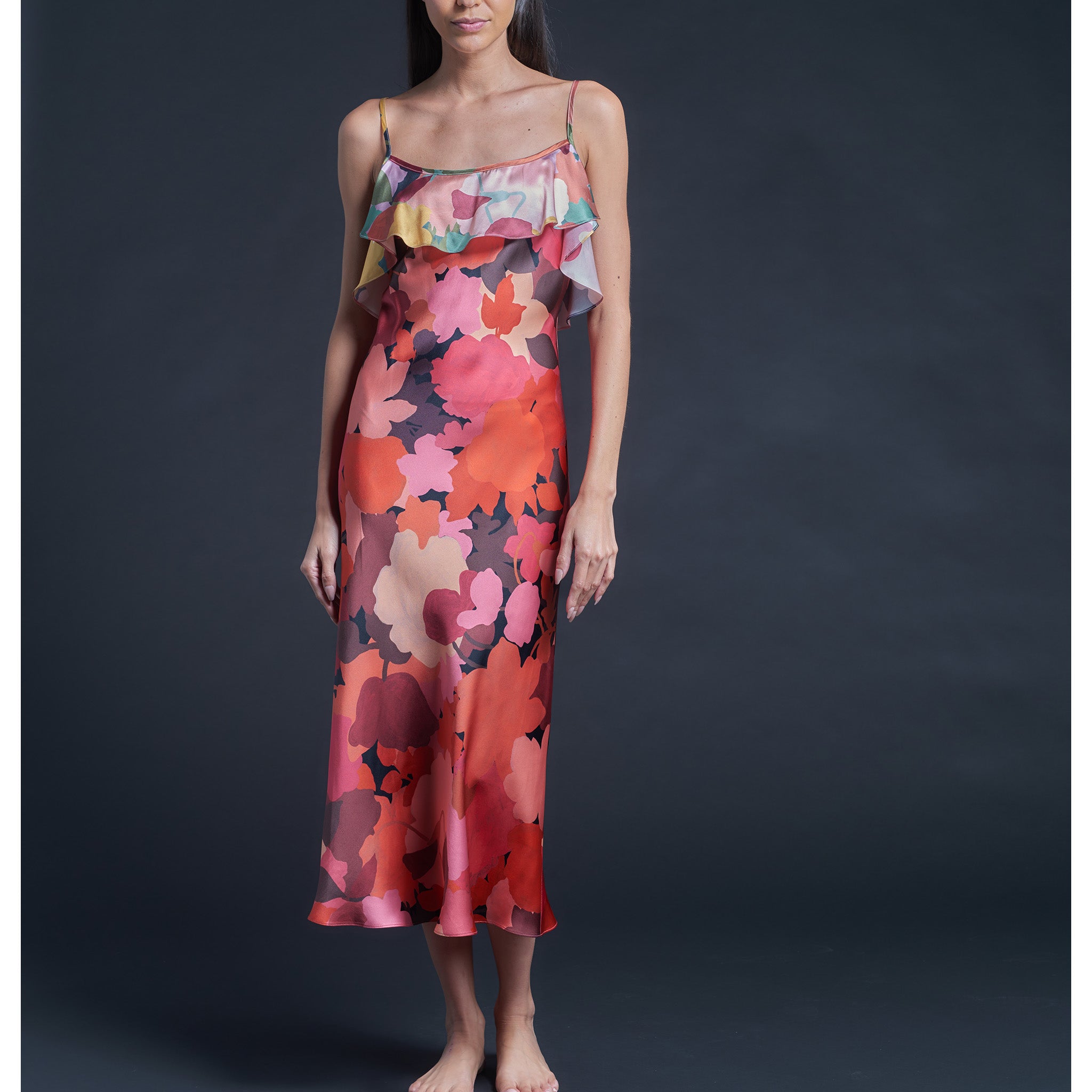 Anniversary Slip Dress in Silk Satin Liberty Print - Marina's Tea Garden