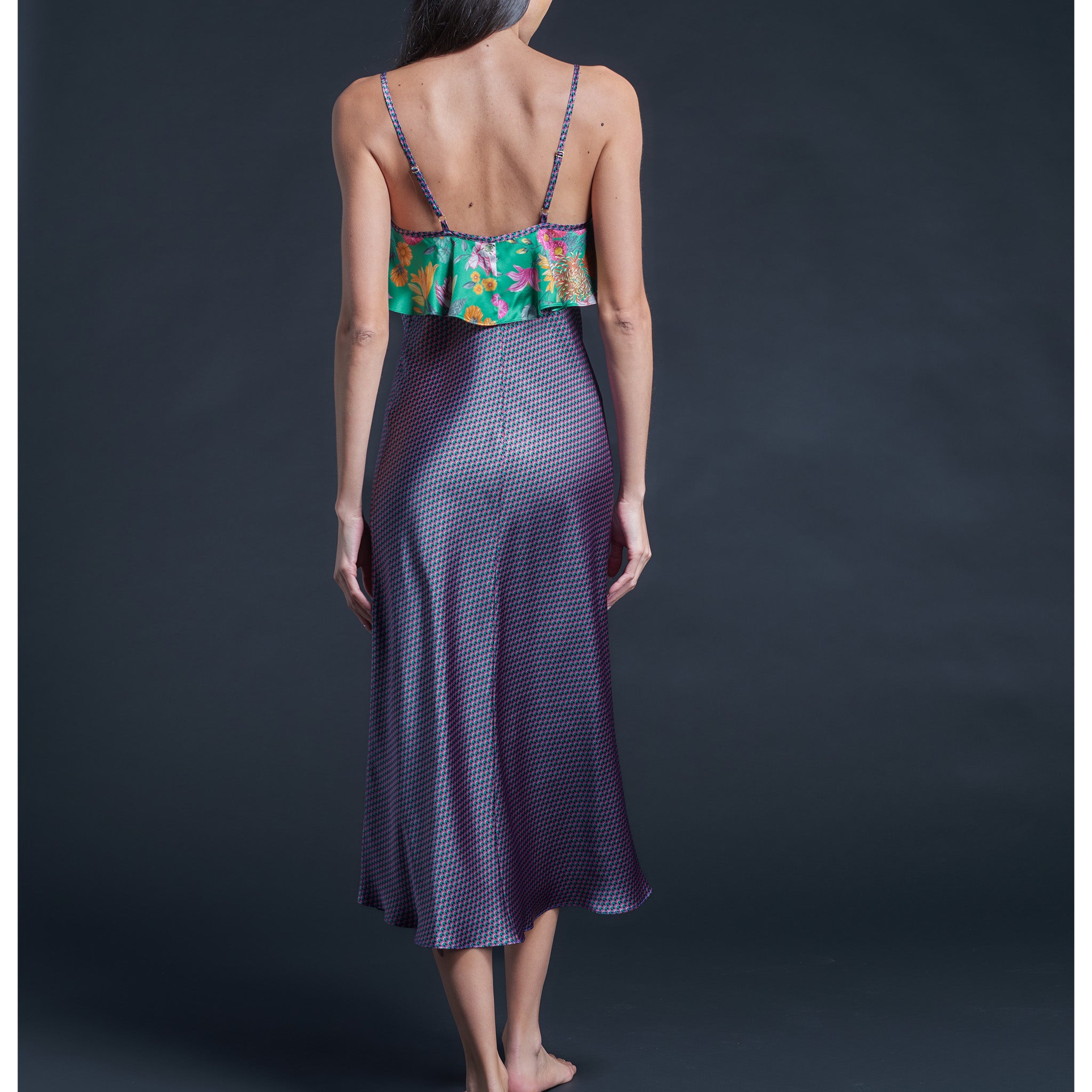 Anniversary Slip Dress in Silk Satin Liberty Print - Woodstock