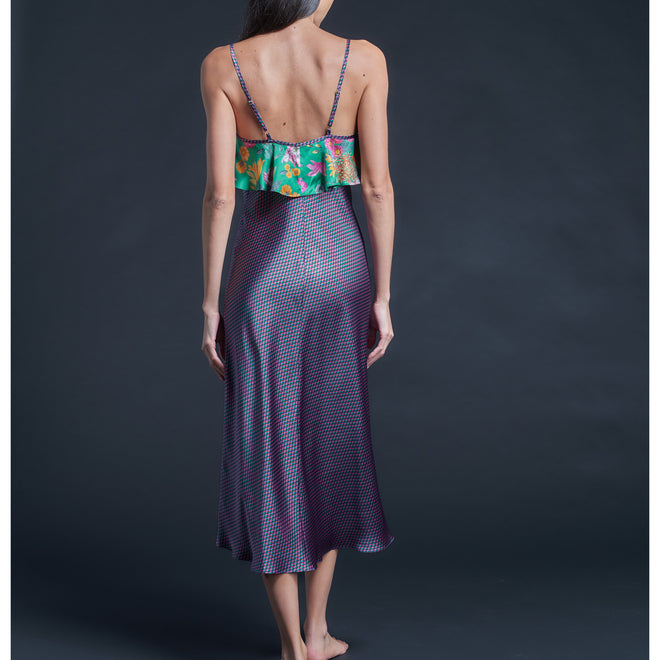 Anniversary Slip Dress in Silk Satin Liberty Print - Woodstock