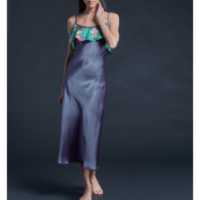 Anniversary Slip Dress in Silk Satin Liberty Print - Woodstock