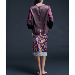 Anya Pleated Sleeve Blouse in Garnet/Espresso Silk Charmeuse