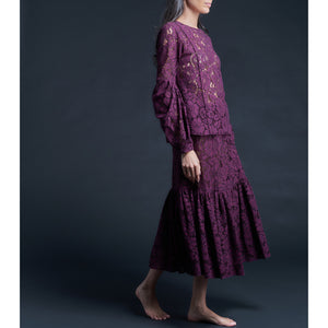 Anya Pleated Sleeve Blouse in Corded Lace