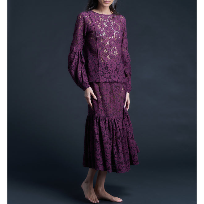 Anya Pleated Sleeve Blouse in Corded Lace
