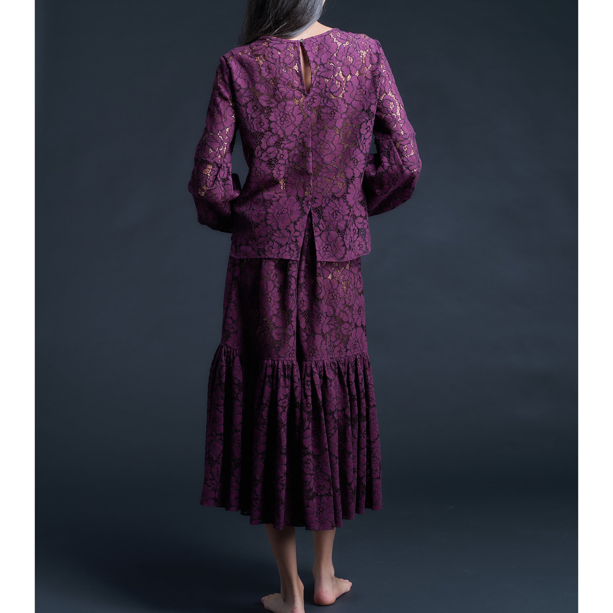 Anya Pleated Sleeve Blouse in Corded Lace