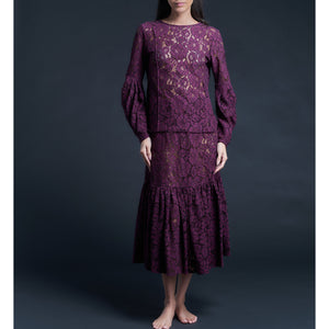 Anya Pleated Sleeve Blouse in Corded Lace