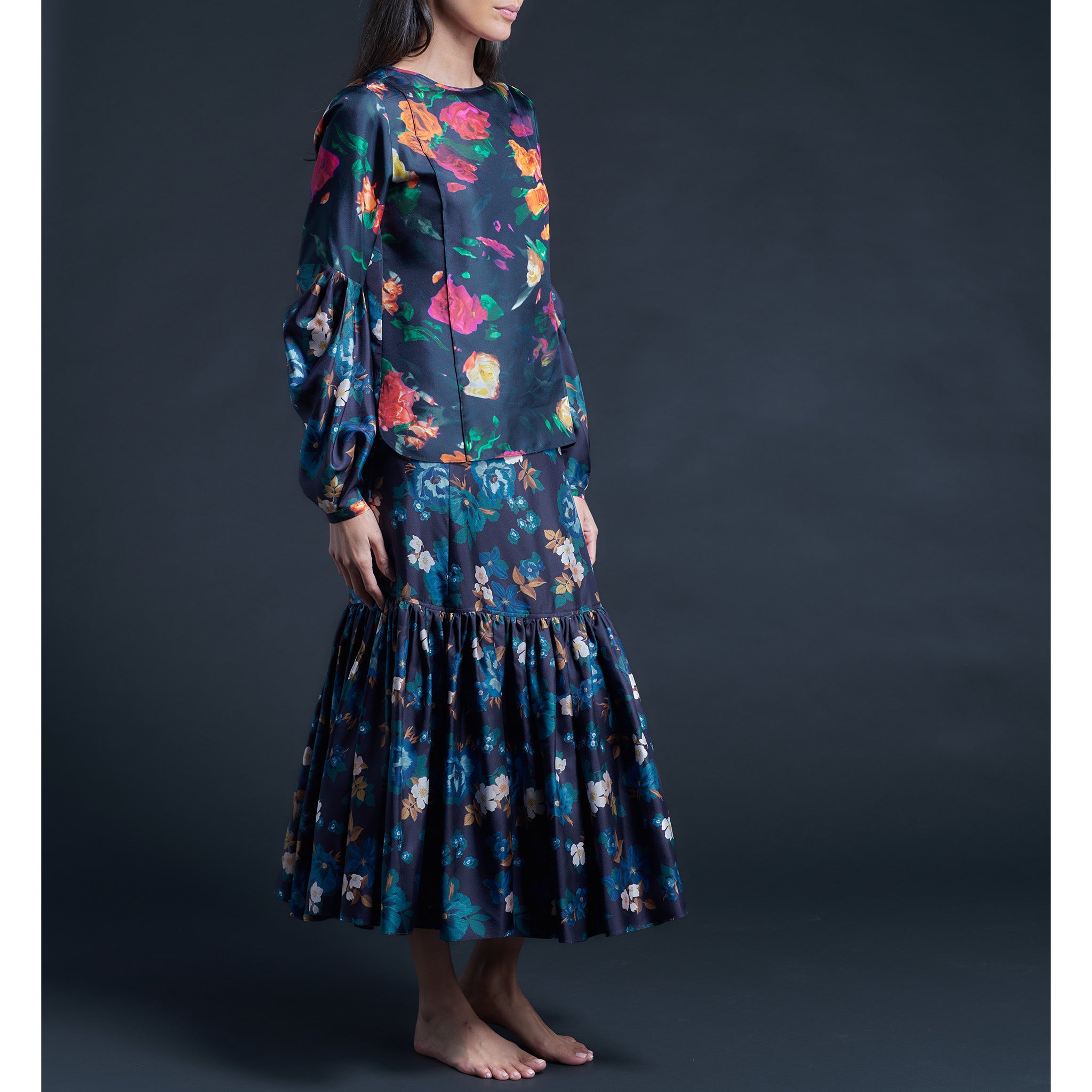 Anya Pleated Sleeve Blouse in Aphrodite's Love Liberty Print Silk Twill