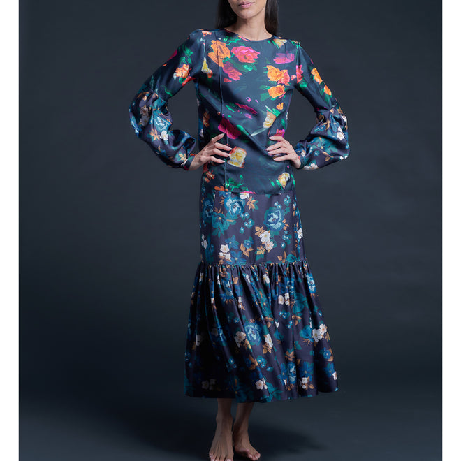 Anya Pleated Sleeve Blouse in Aphrodite's Love Liberty Print Silk Twill
