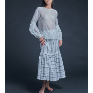 Anya Pleated Sleeve Blouse in Pearl Silk Cotton Voile