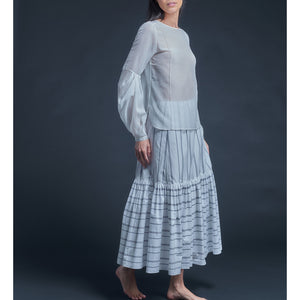 Anya Pleated Sleeve Blouse in Pearl Silk Cotton Voile