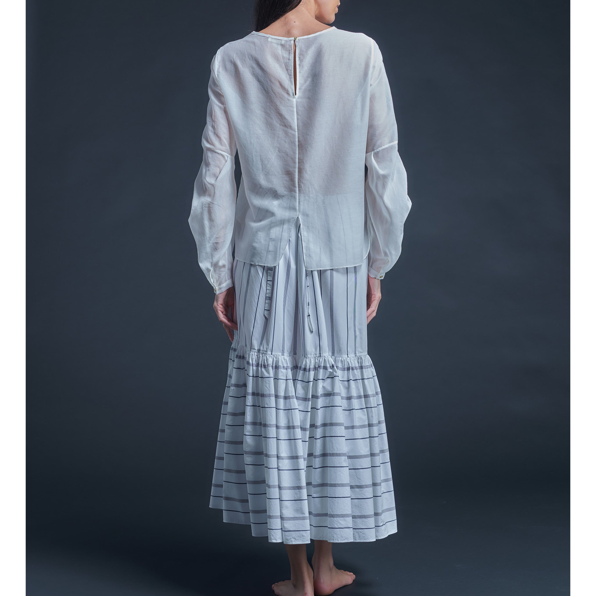 Anya Pleated Sleeve Blouse in Pearl Silk Cotton Voile