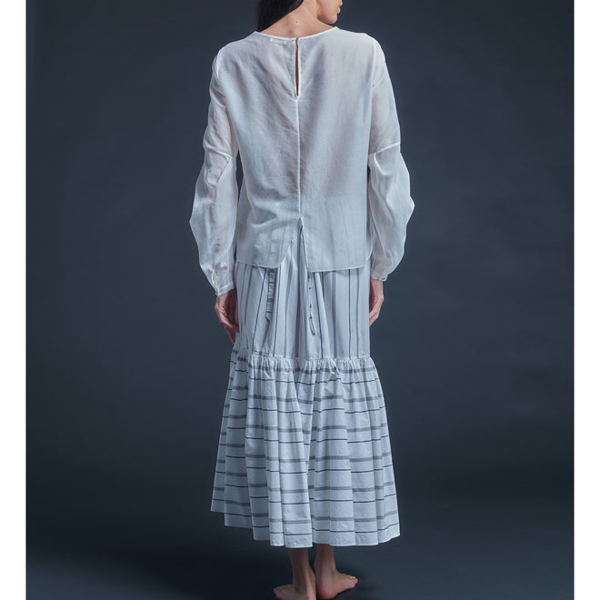 Anya Pleated Sleeve Blouse in Pearl Silk Cotton Voile