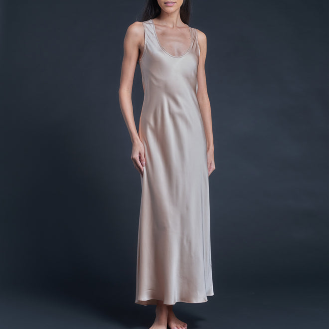 Ariadne Bias Cut Slip Dress in Blush Silk Charmeuse