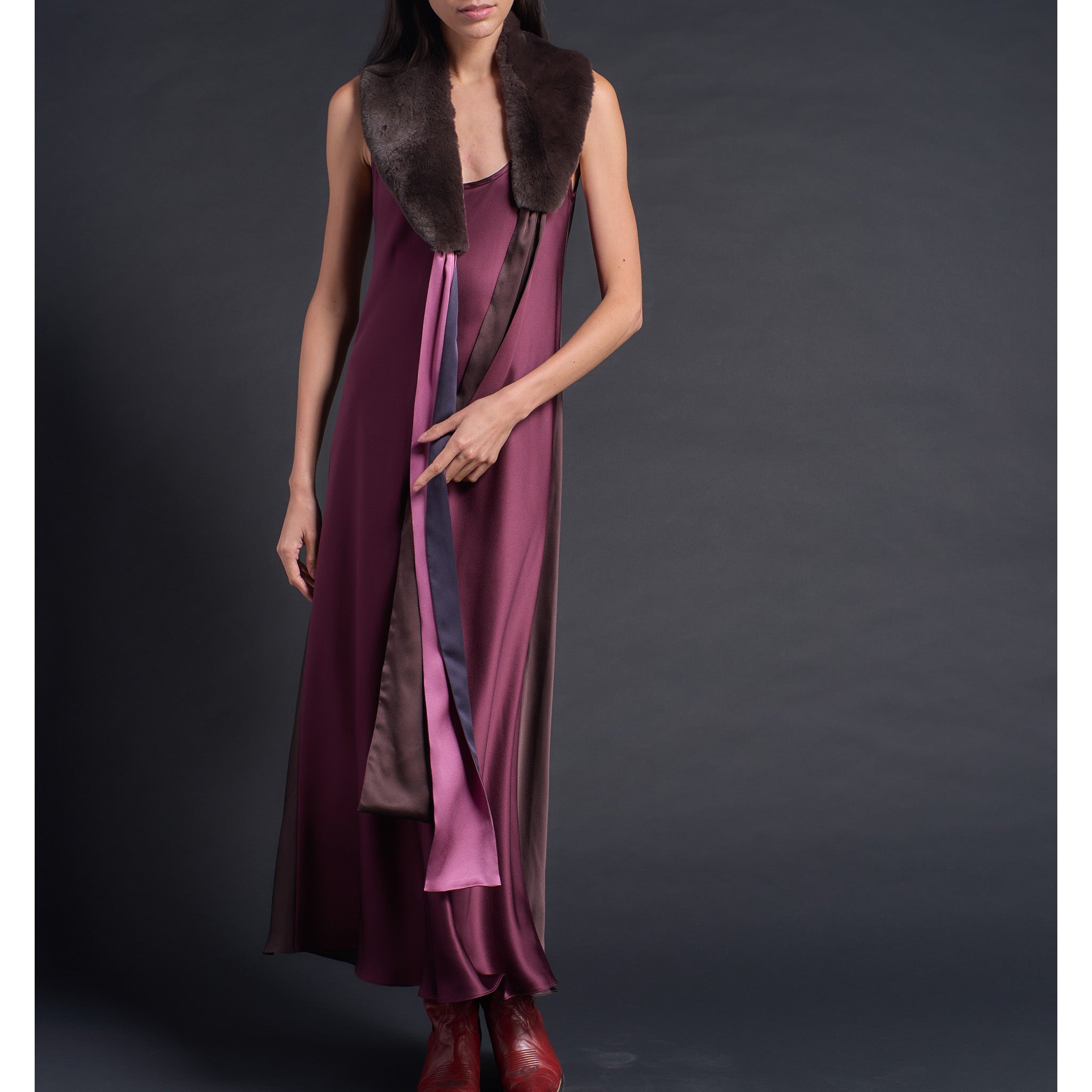 Ariadne Bias Cut Slip Dress in Garnet Espresso Silk Charmeuse