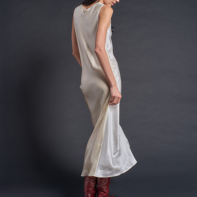 Ariadne Bias Cut Slip Dress in Pearl Topaz Silk Charmeuse