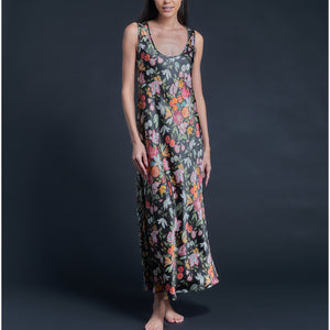 Ariadne Bias Cut Slip Dress in Black Stately Bouquet Liberty Print Silk Charmeuse