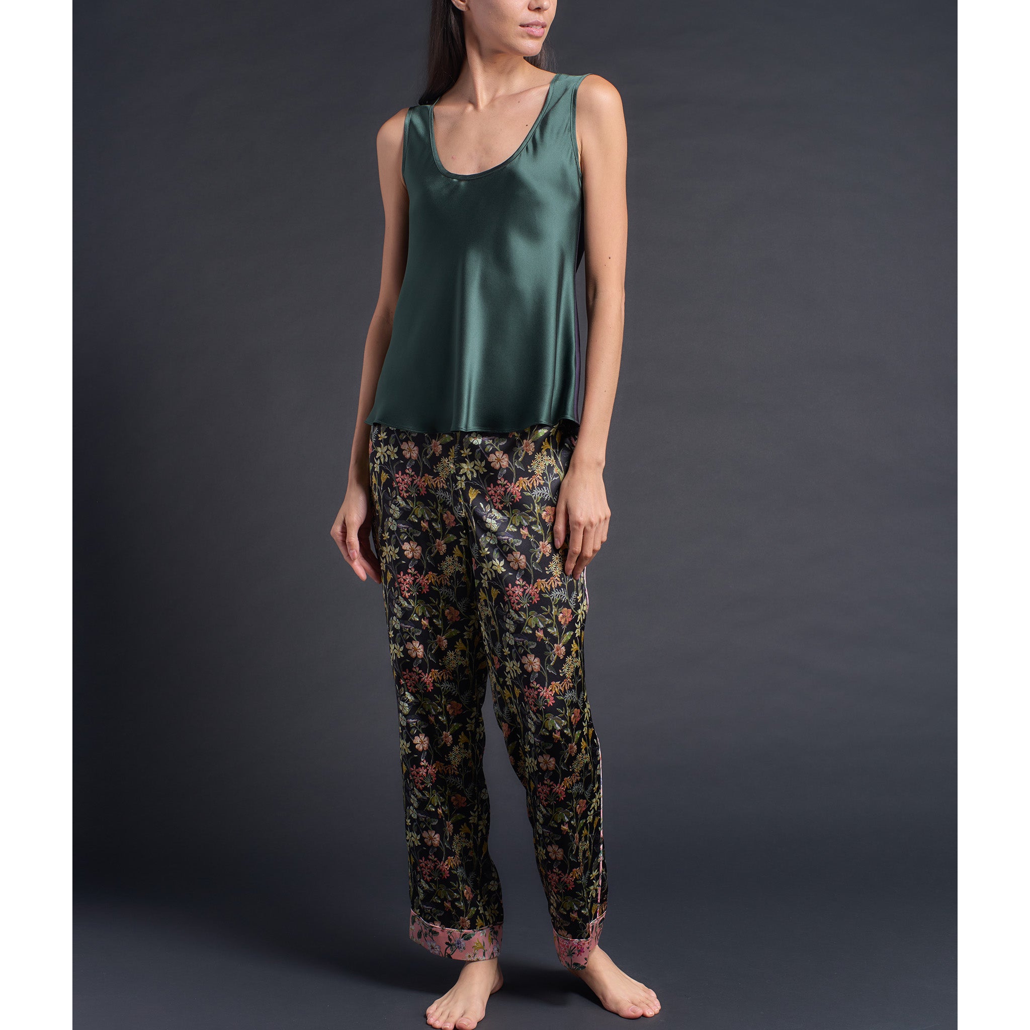 Ariadne Bias Cut Shell in Forest/Aubergine Silk Charmeuse