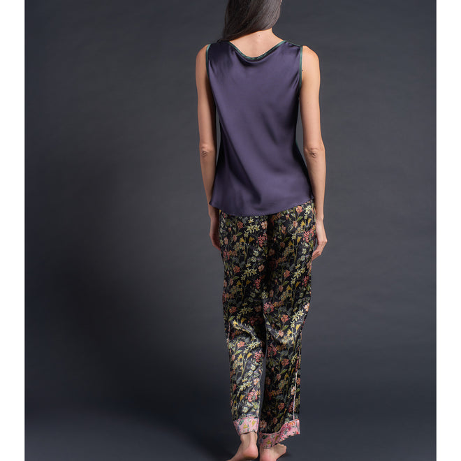 Ariadne Bias Cut Shell in Forest/Aubergine Silk Charmeuse