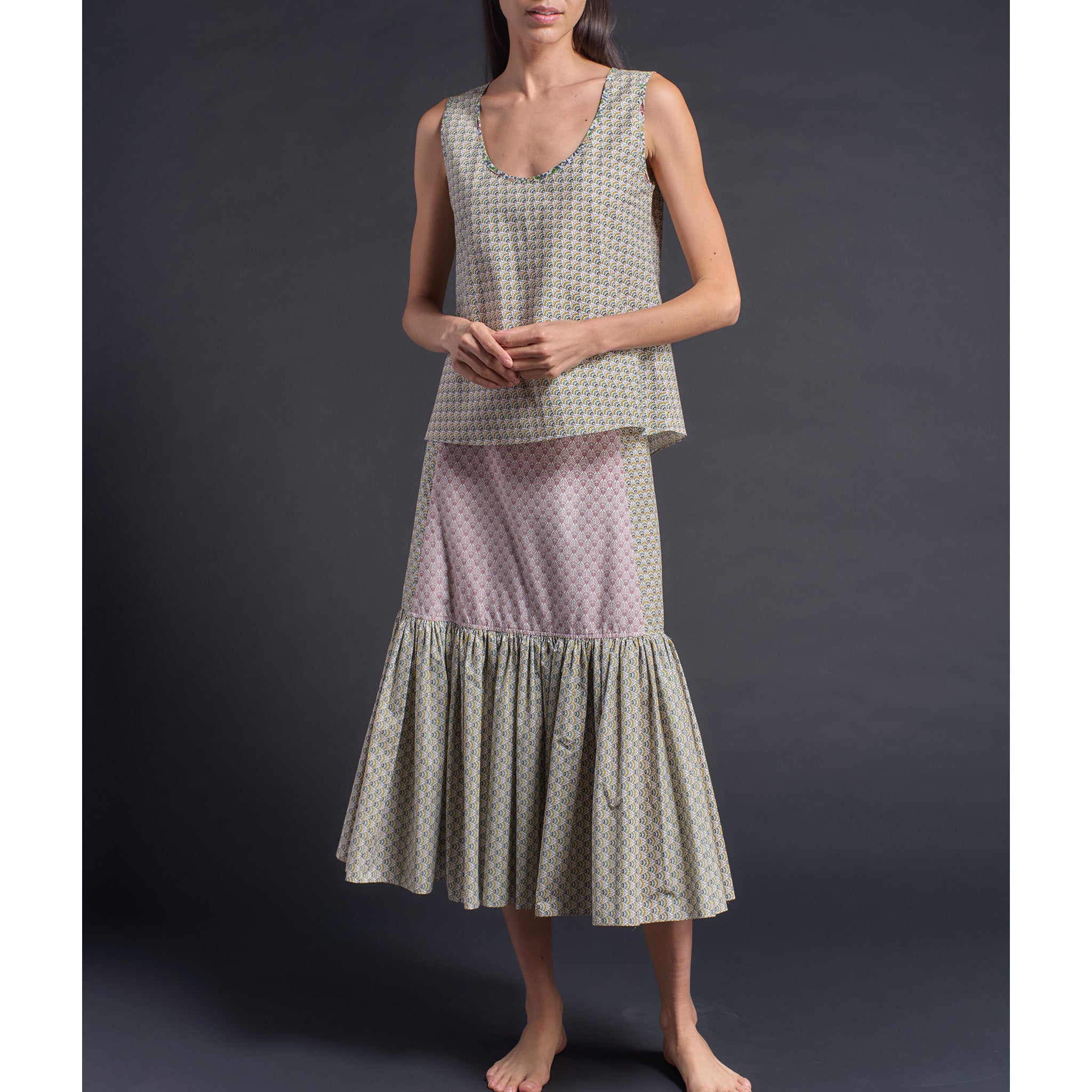 Ariadne Bias Cut Shell in Mary Anning Liberty Print Cotton