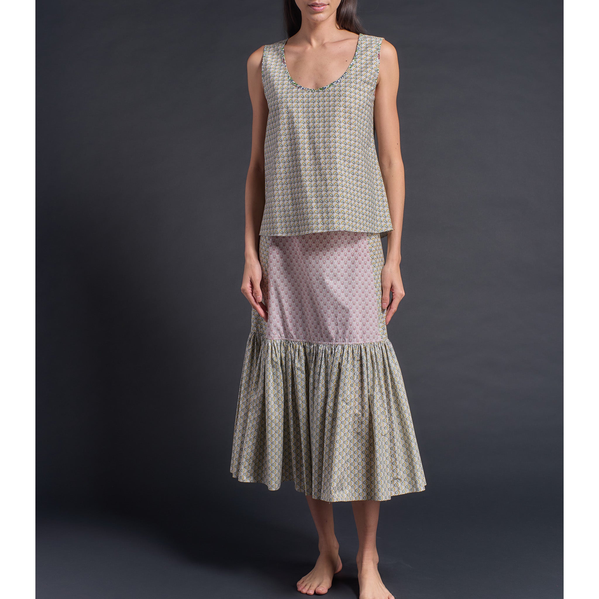 Ariadne Bias Cut Shell in Mary Anning Liberty Print Cotton