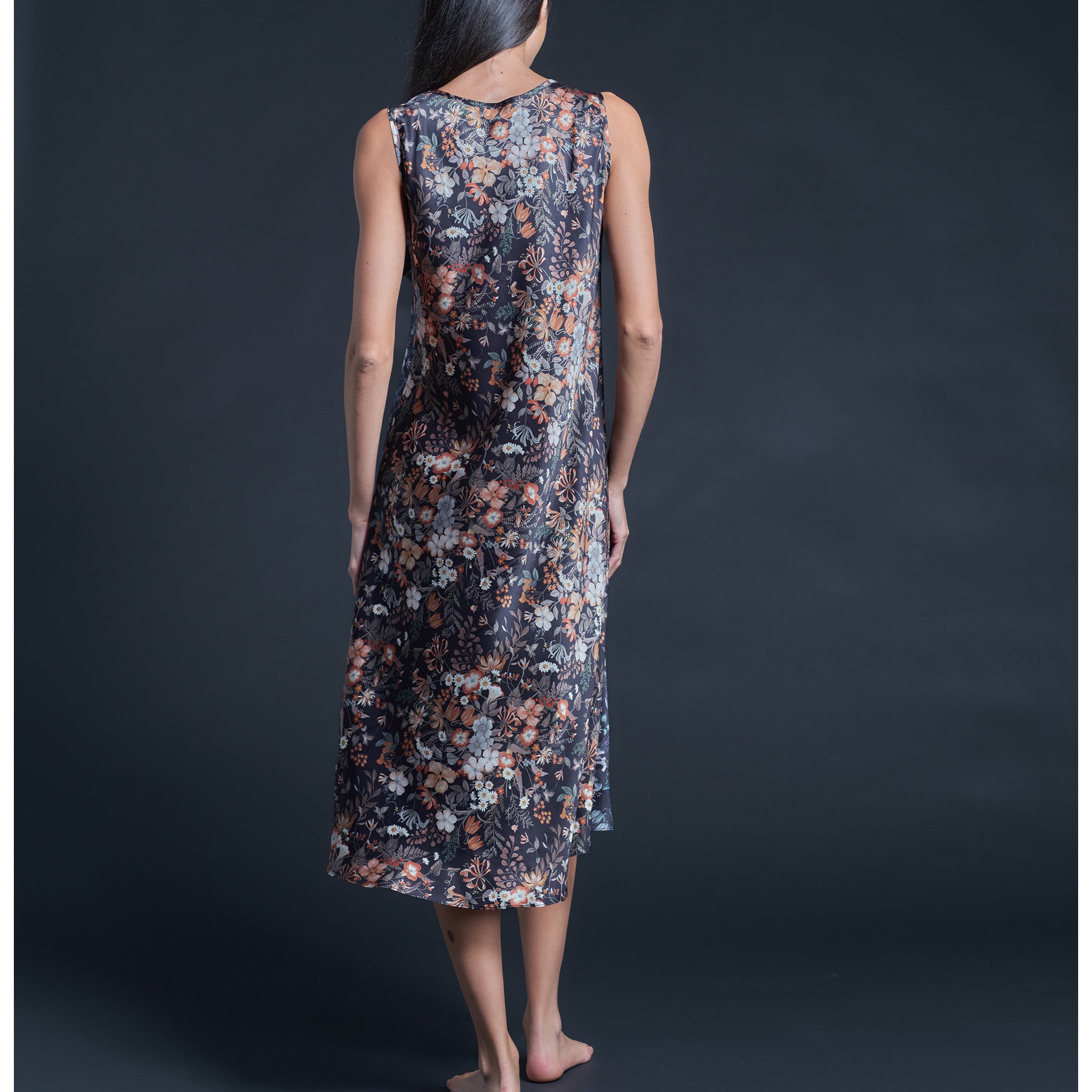 Ariadne Bias Cut Midi Slip Dress in Liberty Print Silk Charmeuse