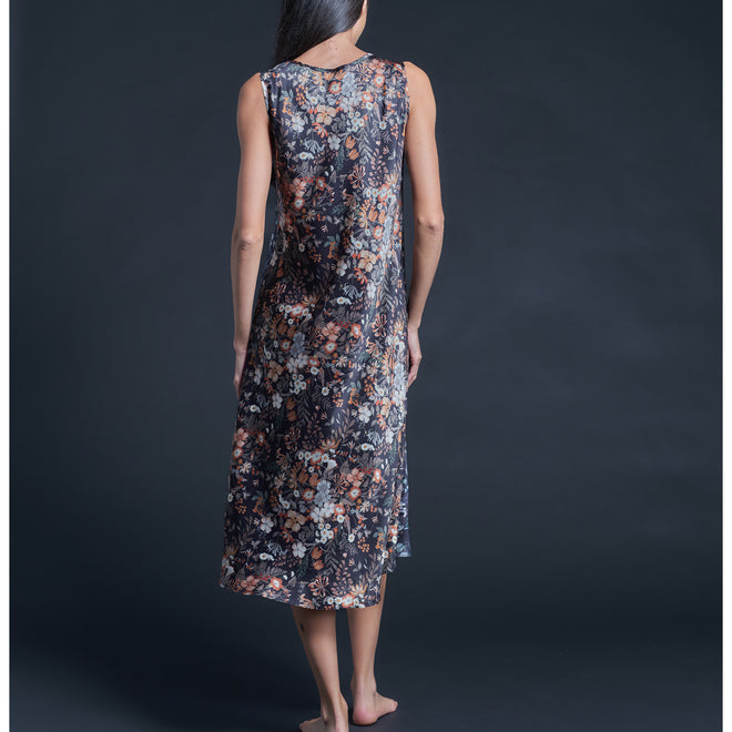 Ariadne Bias Cut Midi Slip Dress in Mary Julie Liberty Print Silk Charmeuse