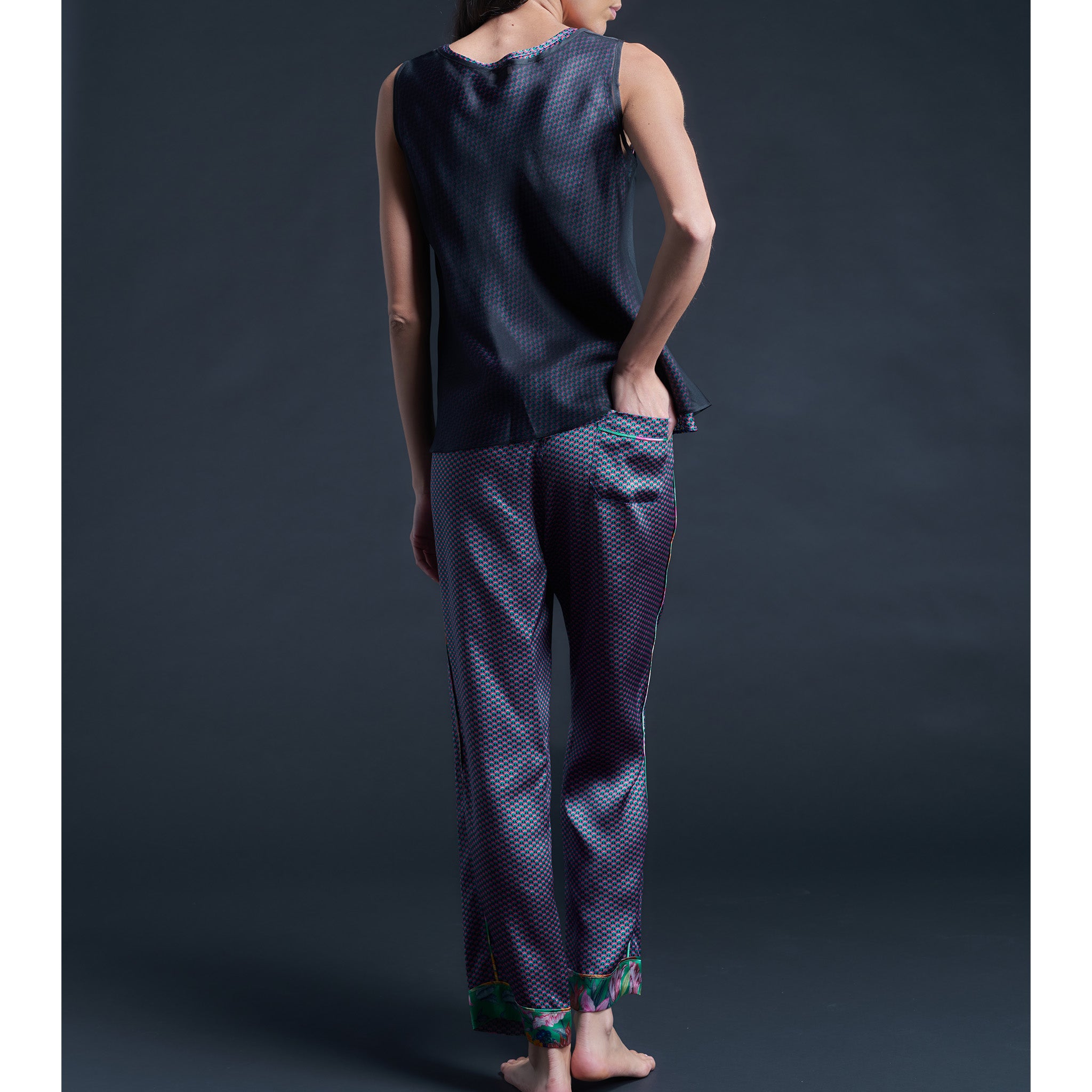Ariadne Bias Cut Shell in Black Silk Organza