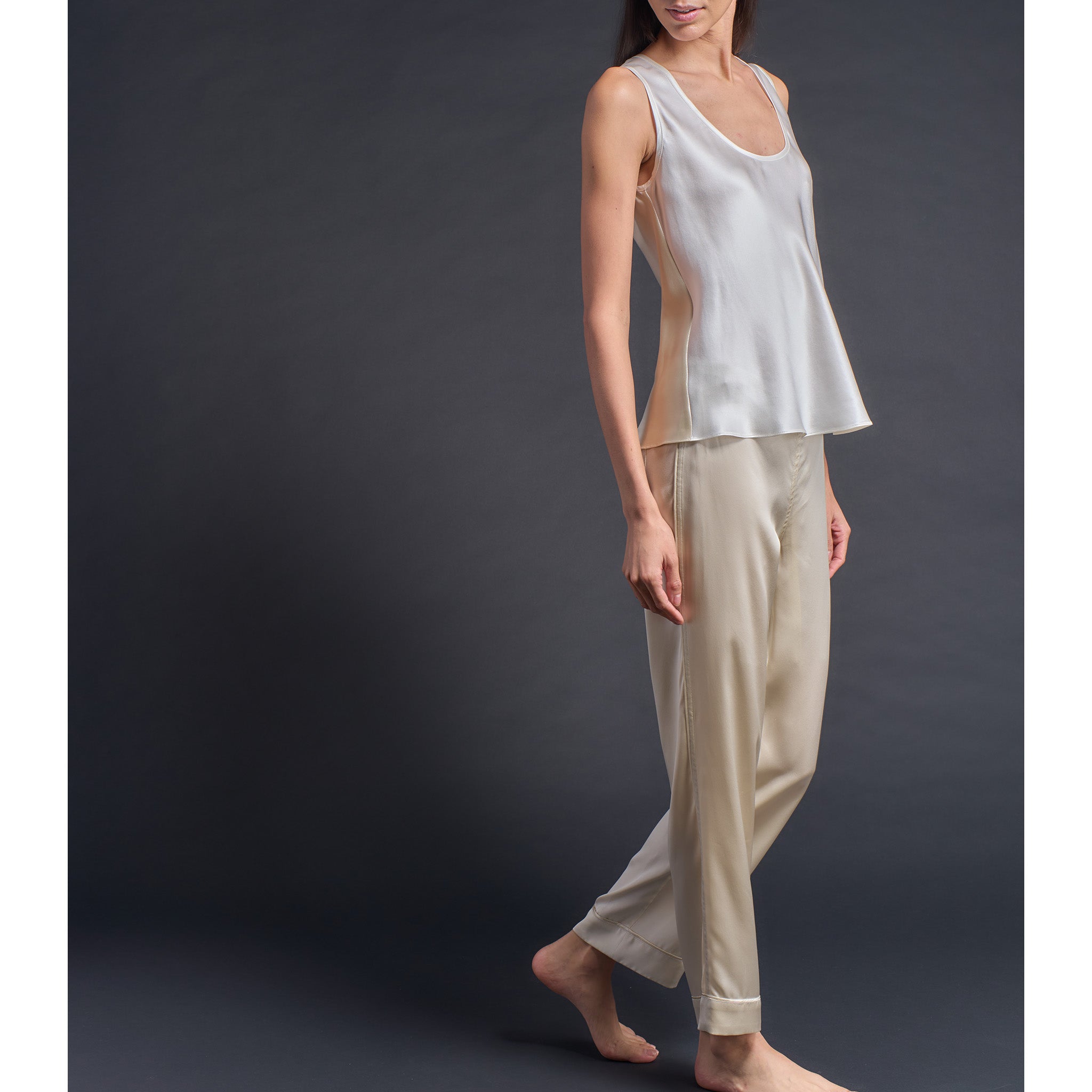 Ariadne Bias Cut Shell in Pearl/Topaz Silk Charmeuse