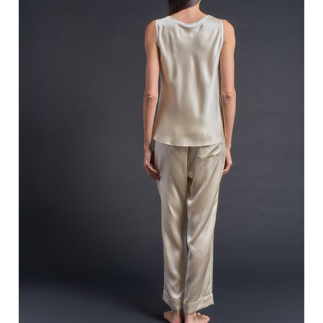 Ariadne Bias Cut Shell in Pearl/Topaz Silk Charmeuse