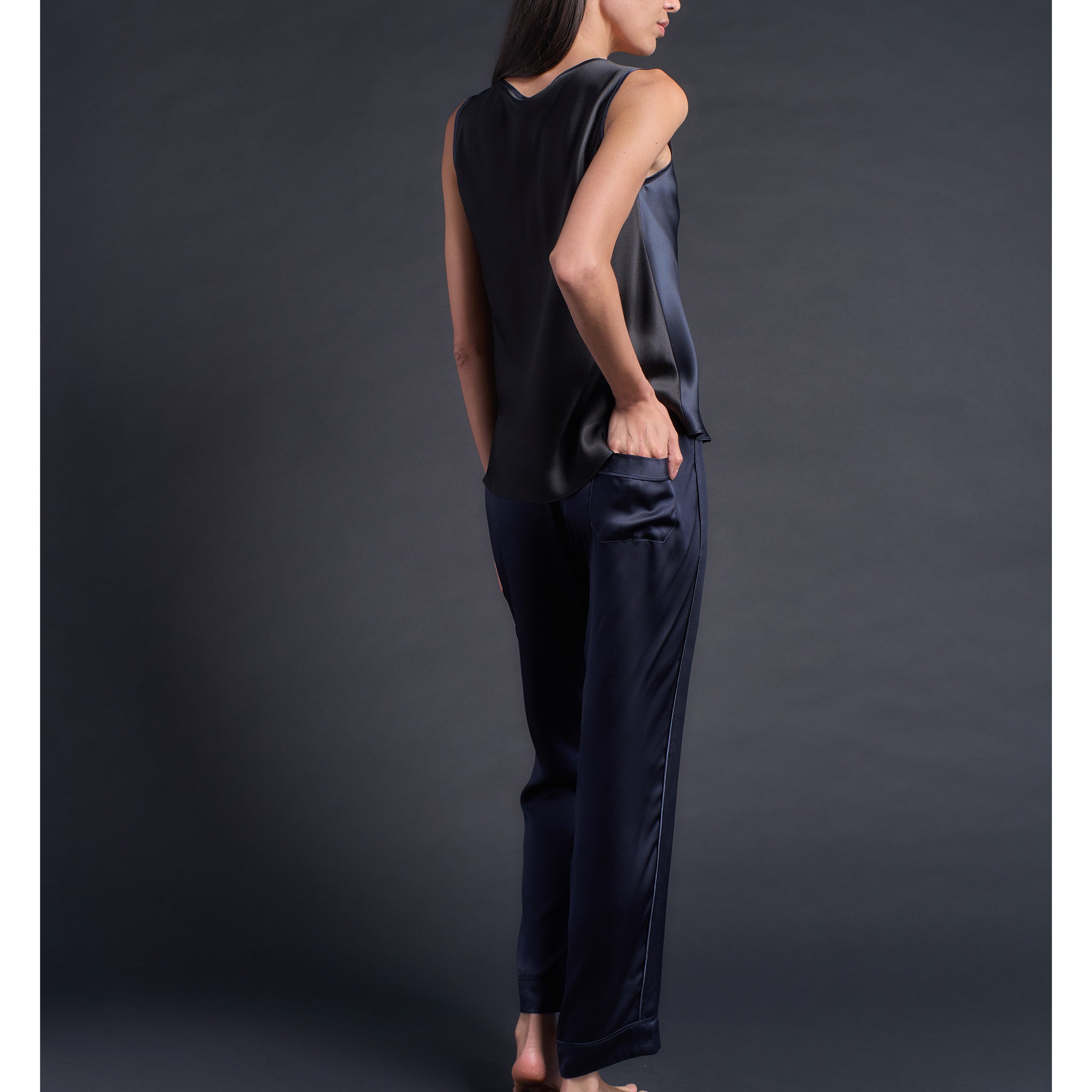 Ariadne Bias Cut Shell in Sapphire/Black Silk Charmeuse