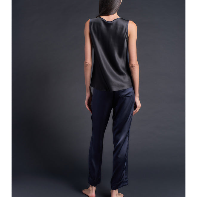 Ariadne Bias Cut Shell in Sapphire/Black Silk Charmeuse